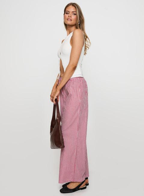 Holiday Tie Front Pants Red/White Stripe Product Image