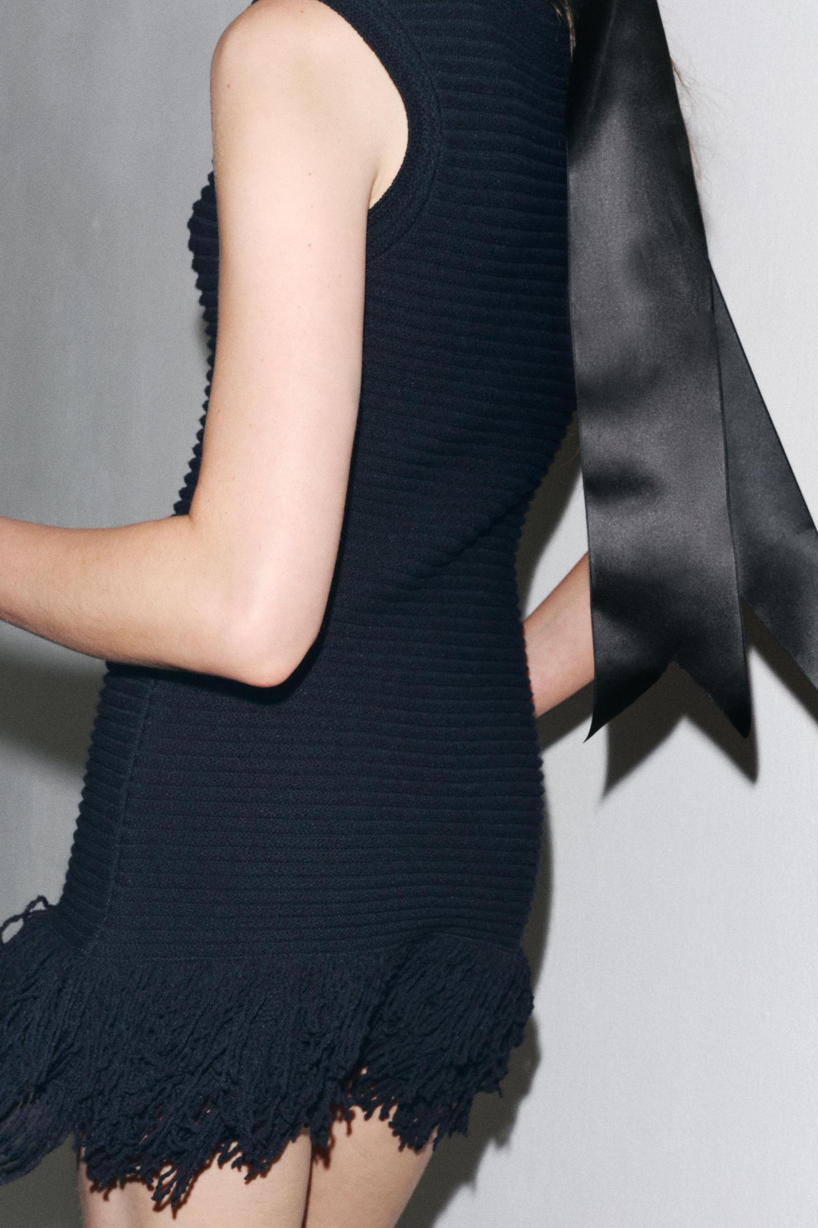 FRINGED CHECKERED KNIT DRESS Product Image