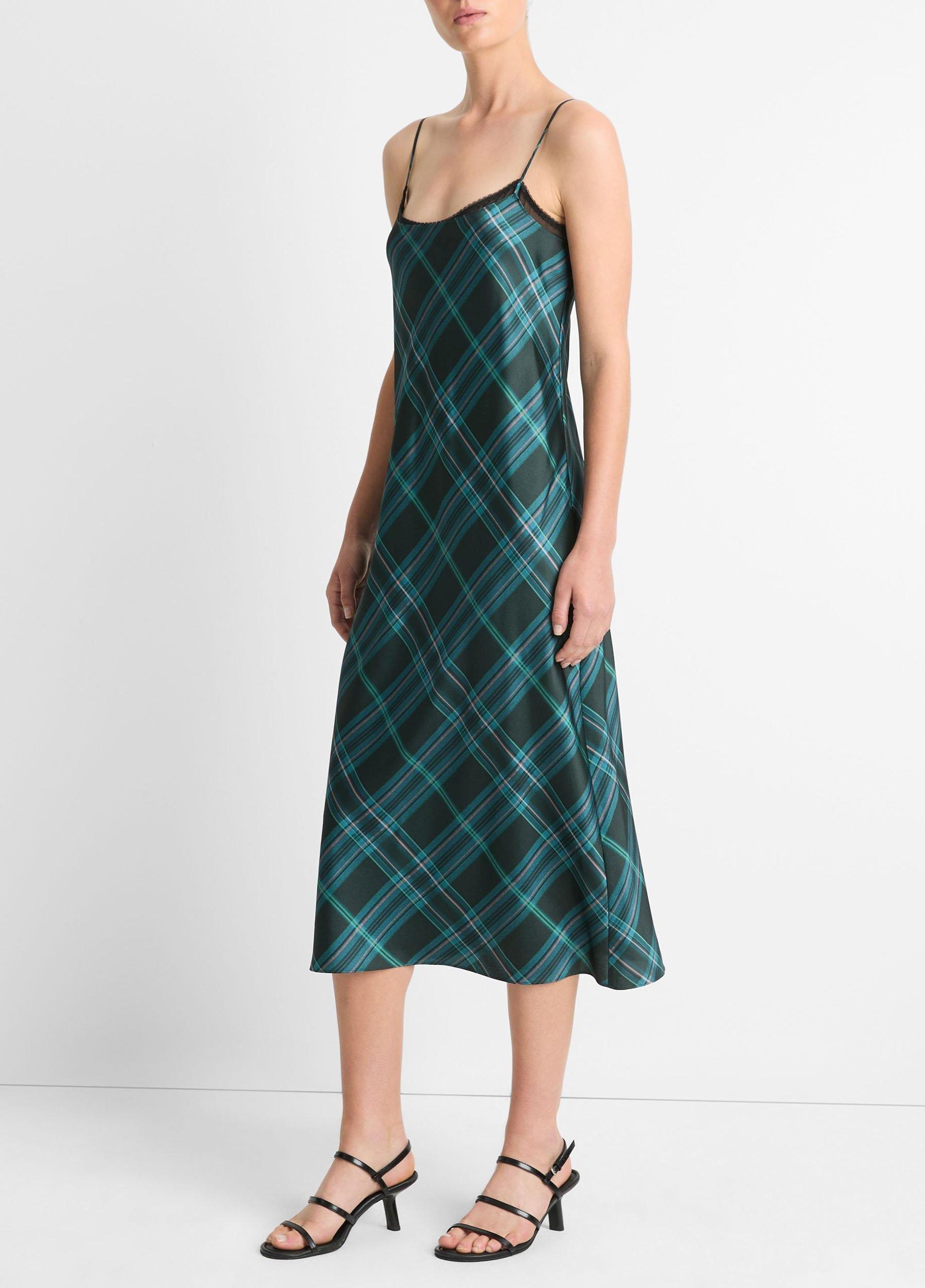 Lace-Trim Plaid Slip Dress Product Image