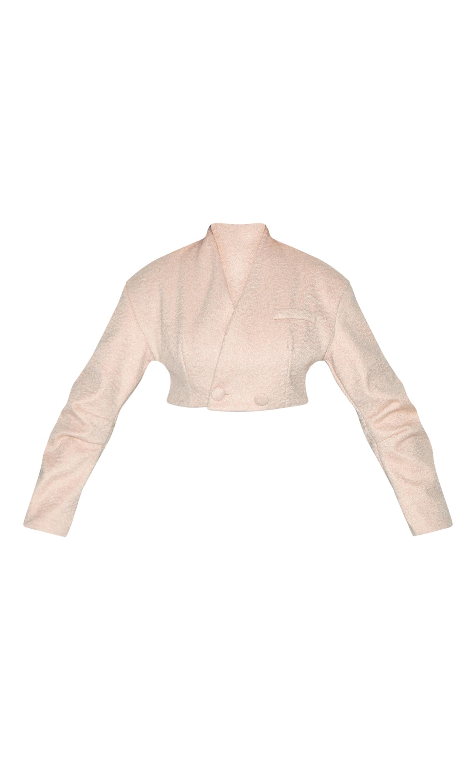 Shape Cream Wool Look Wrap Over Cocoon Sleeve Cropped Jacket Product Image