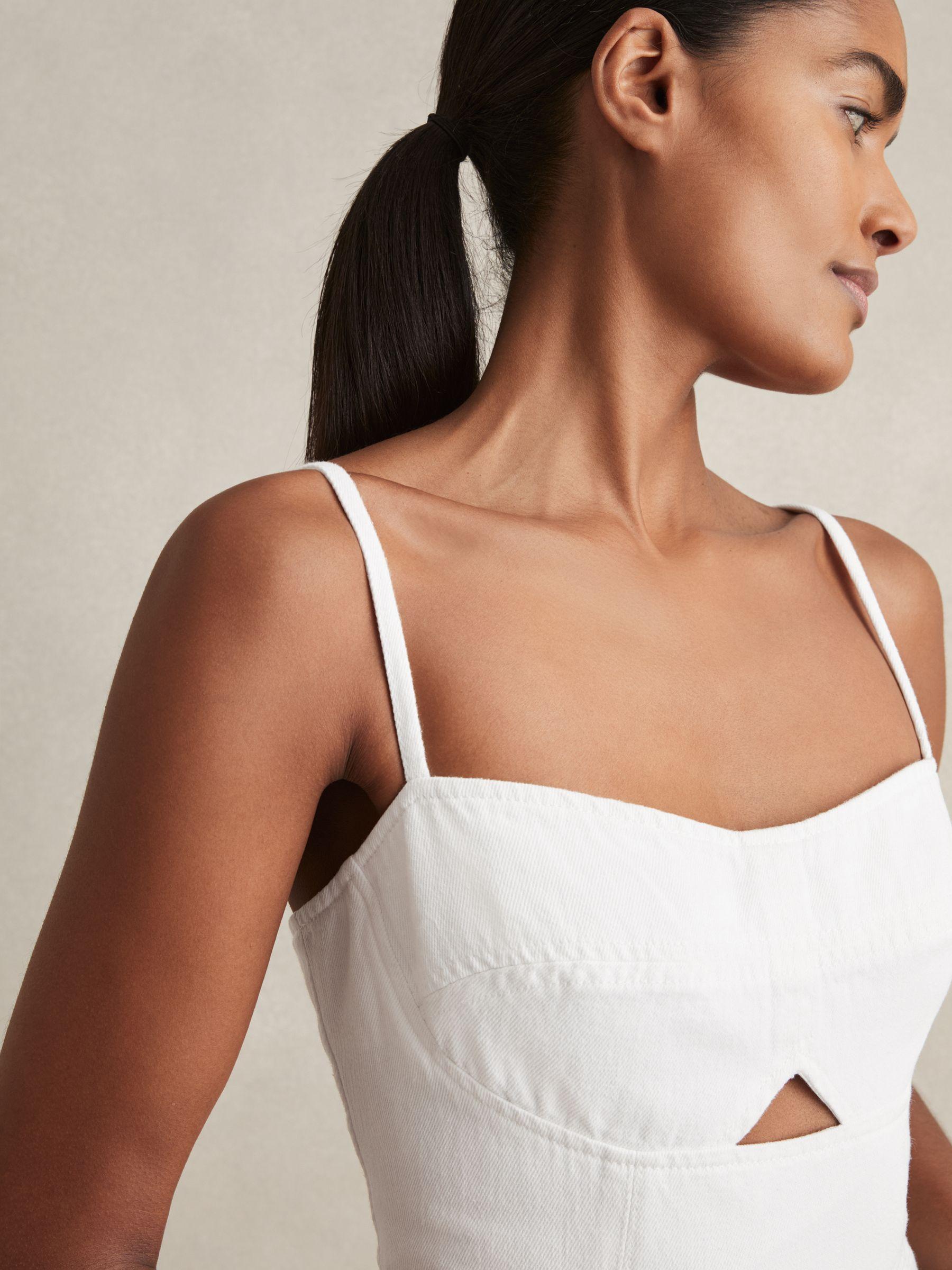 Denim Fit and Flare Midi Dress in White Product Image