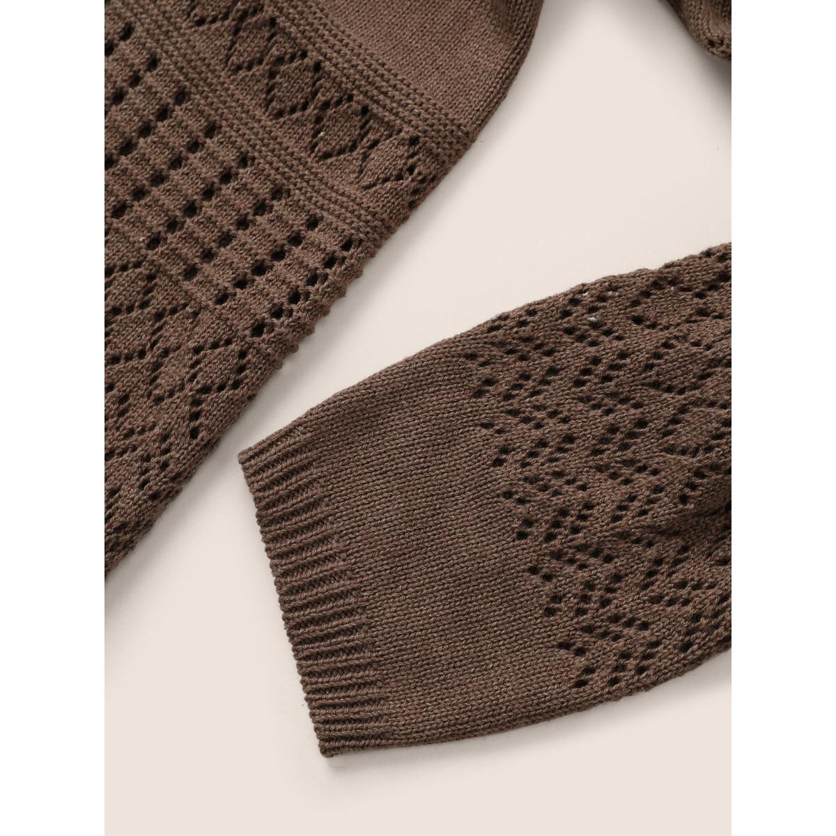 Plus Size Solid Geometric Hollow Out Pocket Cardigan DarkBrown Women Casual Long Sleeve Everyday Cardigans BloomChic 18-20/2X Product Image