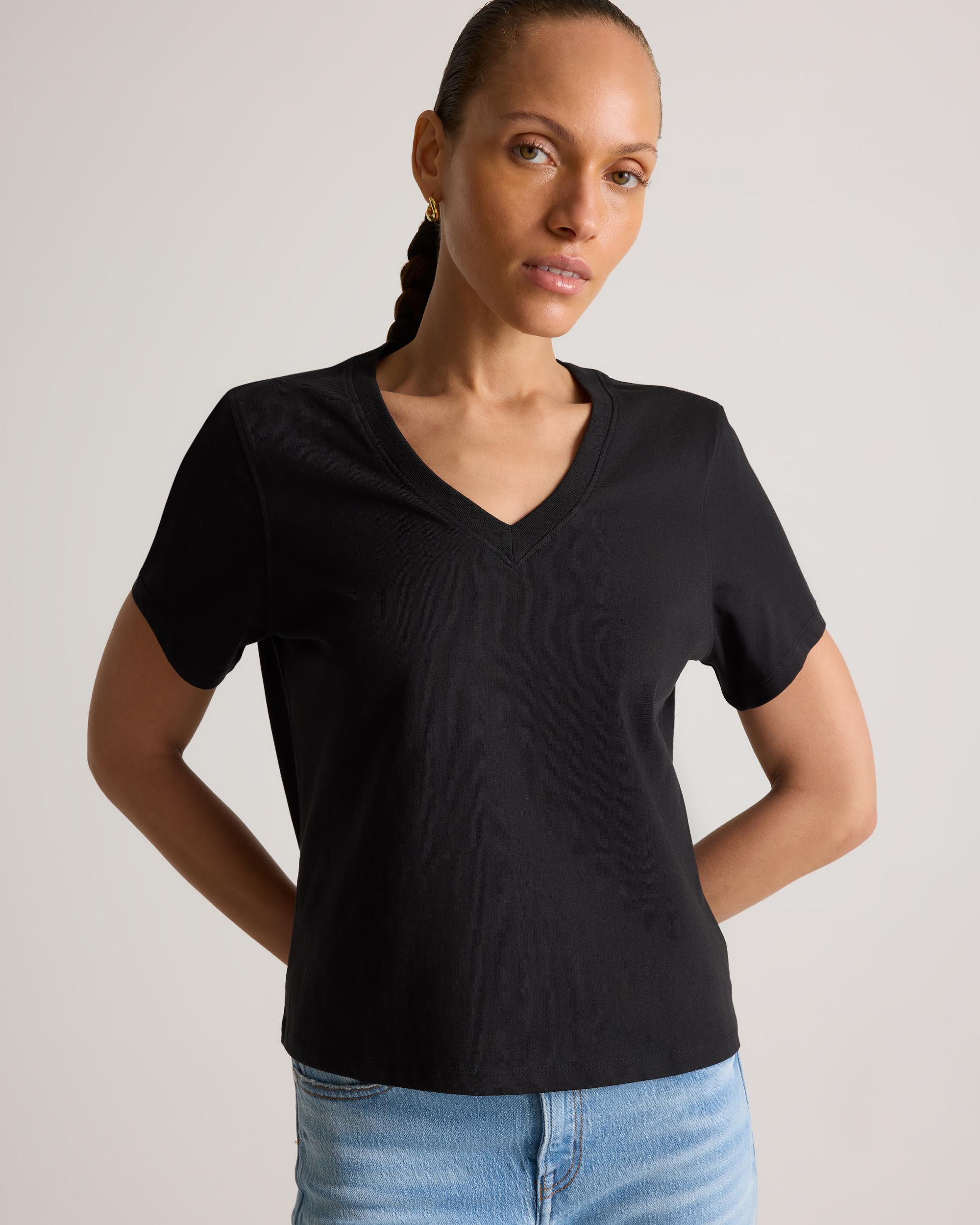 Quince | Women's Boxy V-Neck T-Shirt Organic Cotton Product Image