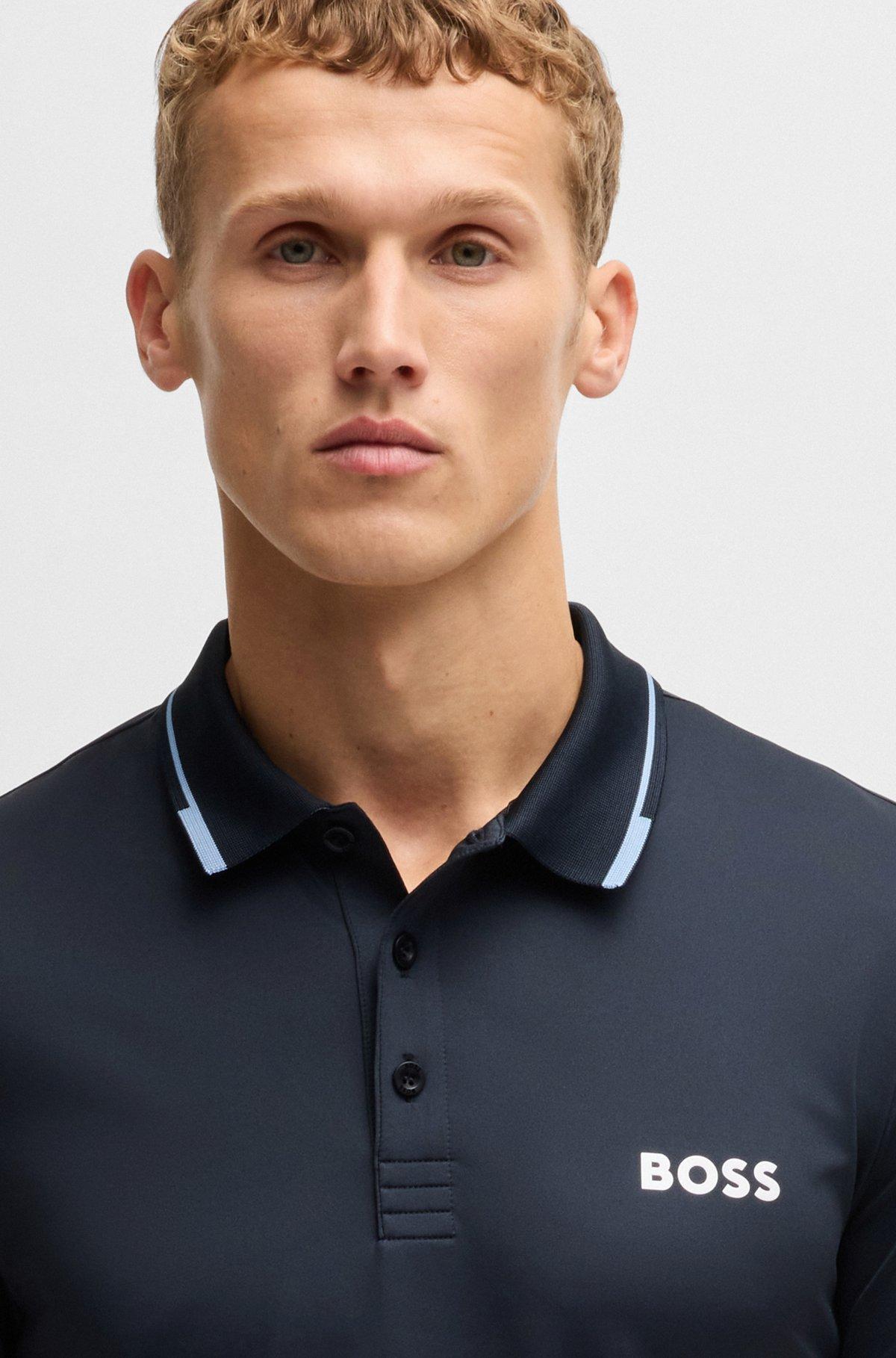 Slim-fit polo shirt with contrast logos Product Image
