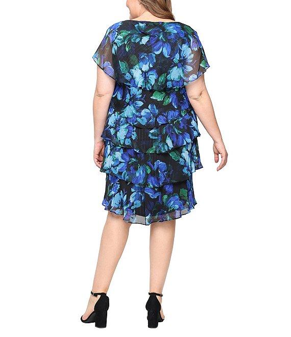 Ignite Evenings Plus Size Floral Printed Tiered Shift Dress Product Image