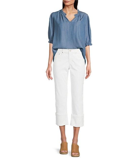 Nurture Petite Size Woven Short Sleeve V-Neck Top Product Image