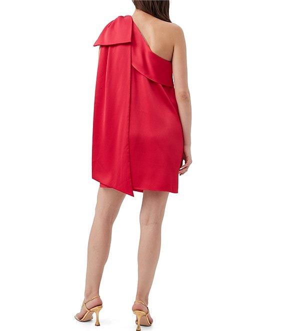 Trina Turk Satin One Shoulder Sleeveless Bow Shoulder Dress Product Image
