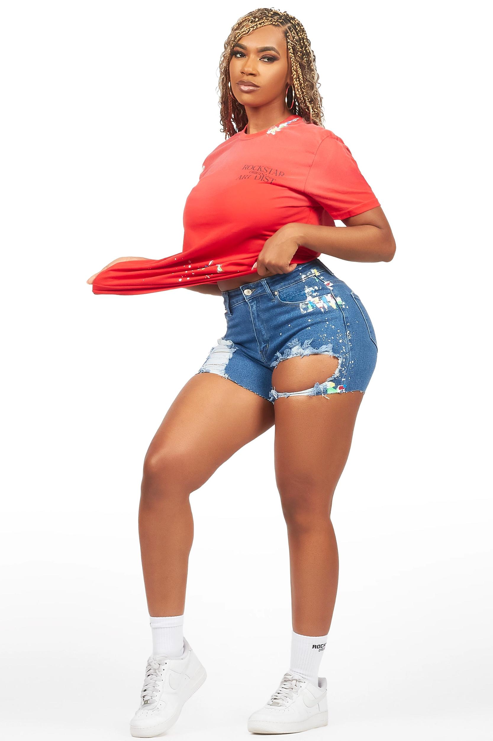 Lathoya Red/Blue Denim Short Set Female Product Image