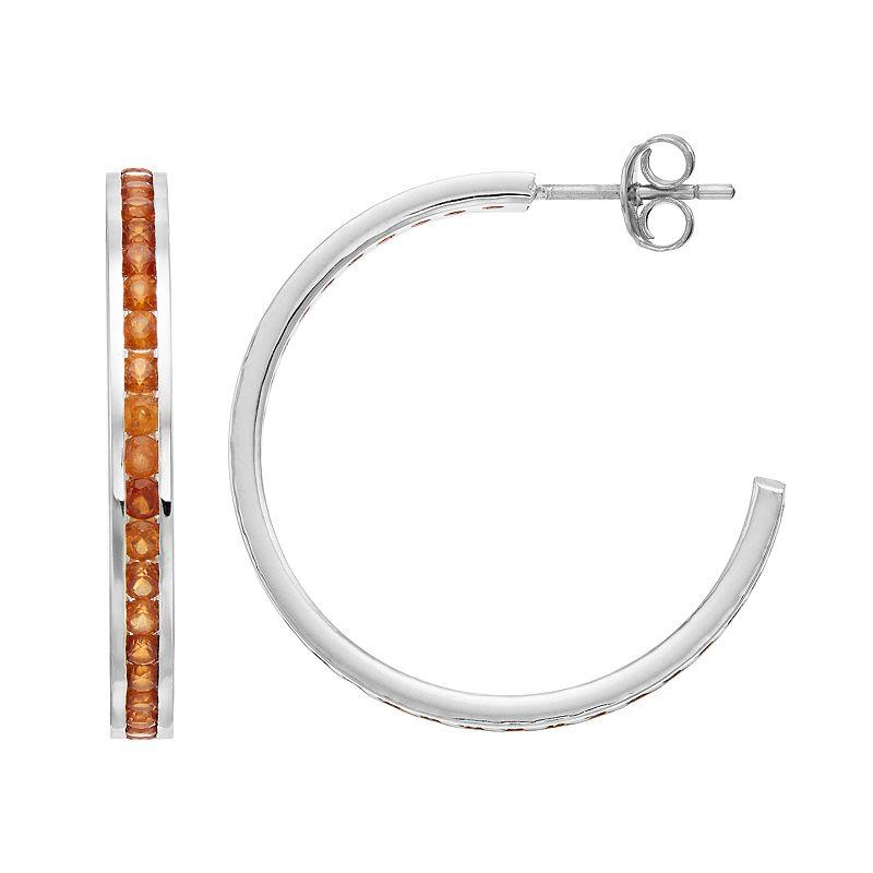 Traditions Jewelry Company Sterling Silver Channel-Set Lab-Created Ruby Birthstone Hoop Earrings, Women's Product Image