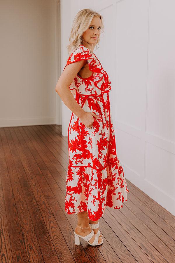 Honey And Hibiscus Floral Midi Dress in Red Product Image