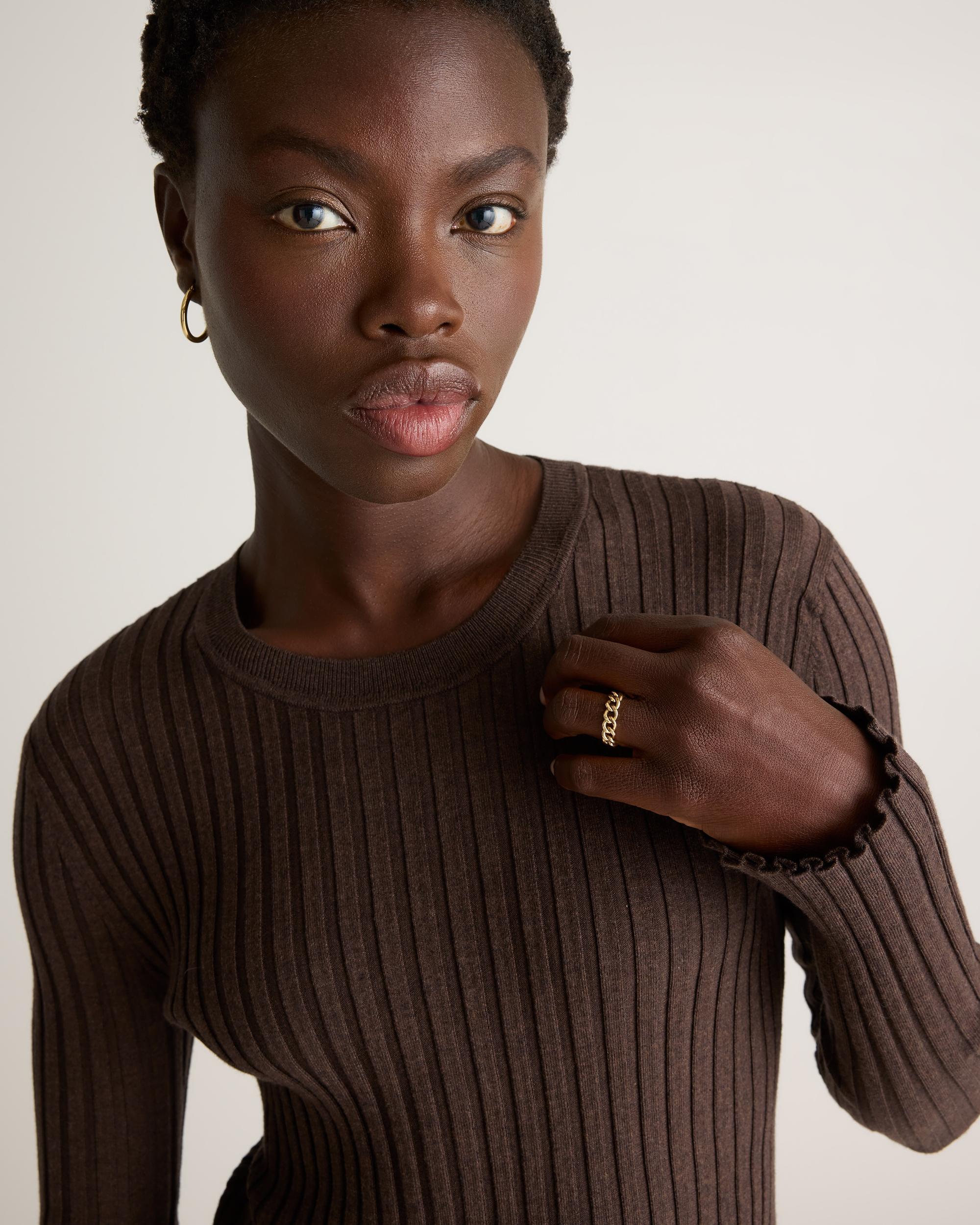 Quince | Women's Cotton Cashmere Ribbed Long Sleeve Sweater Product Image