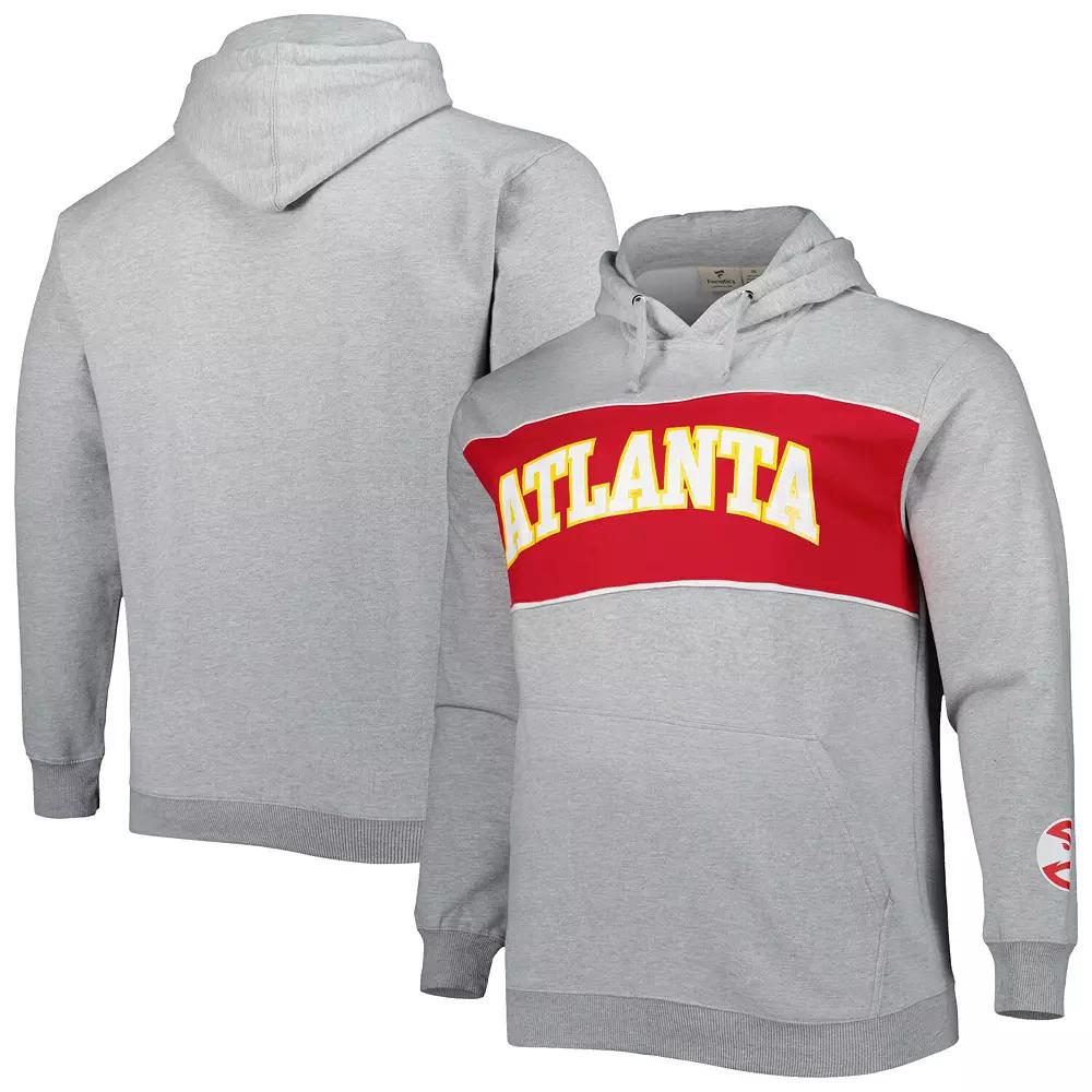 Men's Fanatics Branded Heather Gray Atlanta Hawks Big & Tall Wordmark Pullover Hoodie,  Product Image