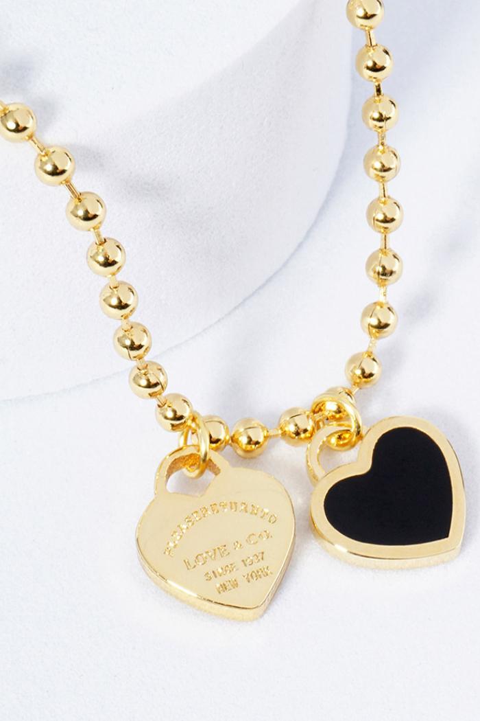 Double Heart Pendant Bubble Chain Necklace Product Image