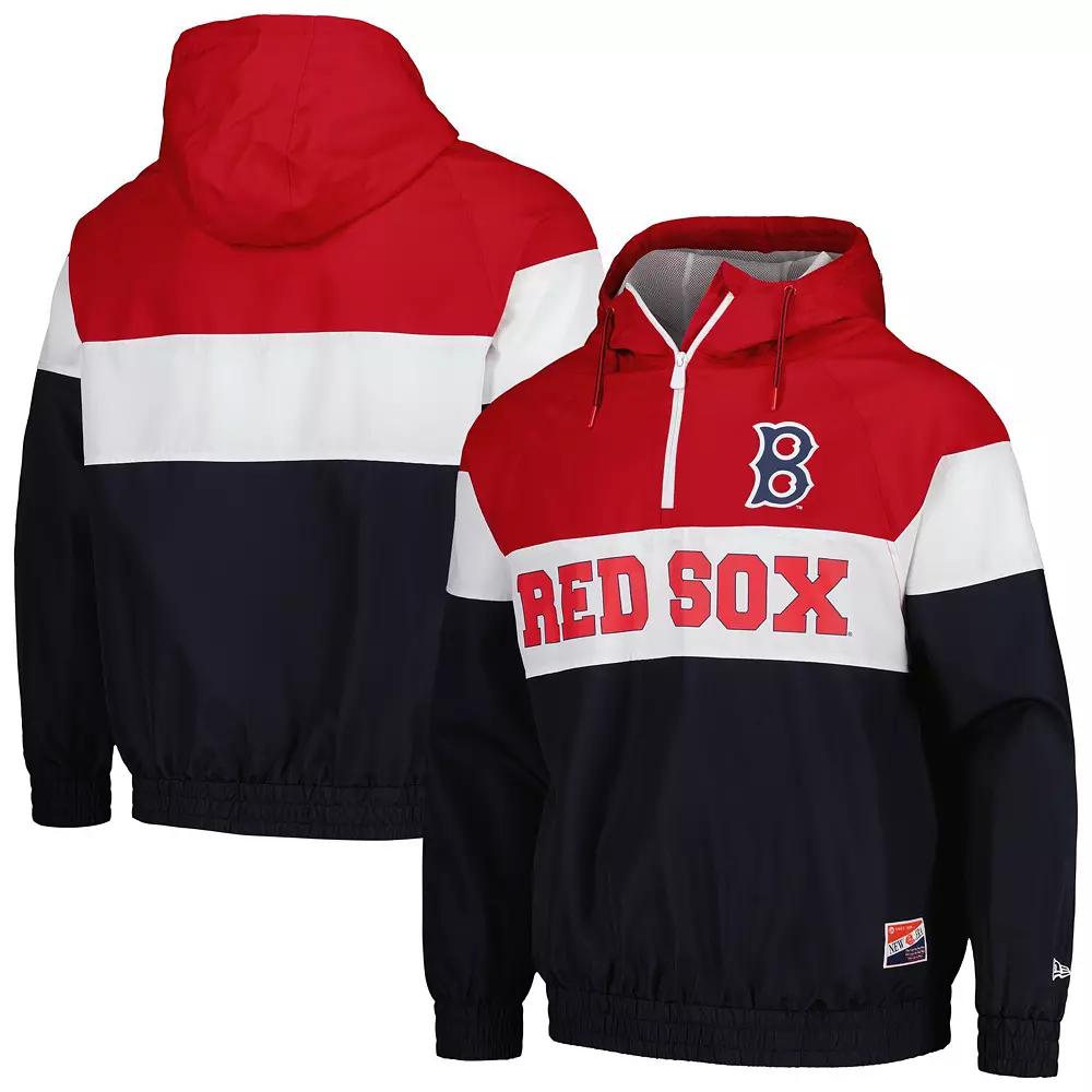 Men's New Era Navy Boston Red Sox Ripstop Raglan Quarter-Zip Hoodie Windbreaker Jacket,  Product Image