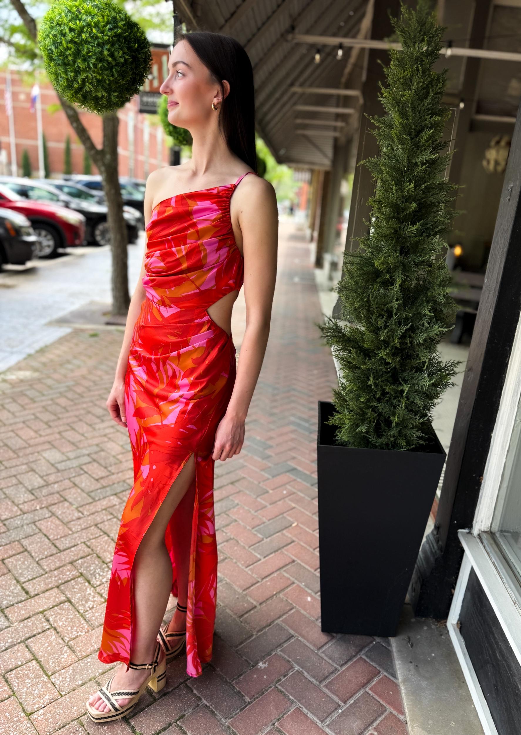 Sunset Lover One Shoulder Ruched Maxi Dress Product Image