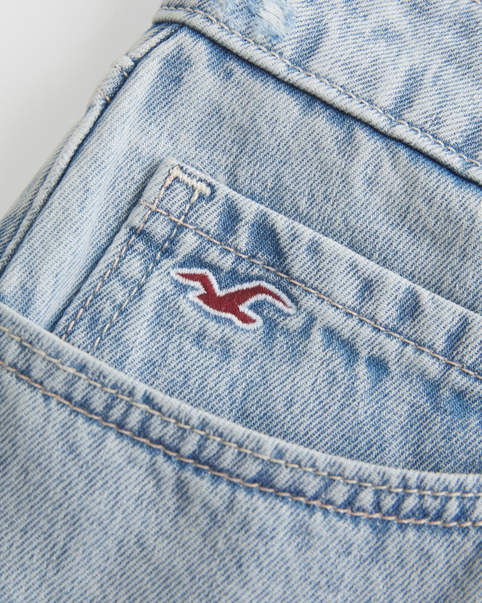 Low-Rise Ripped Dark Wash Denim Mini Skort Product Image