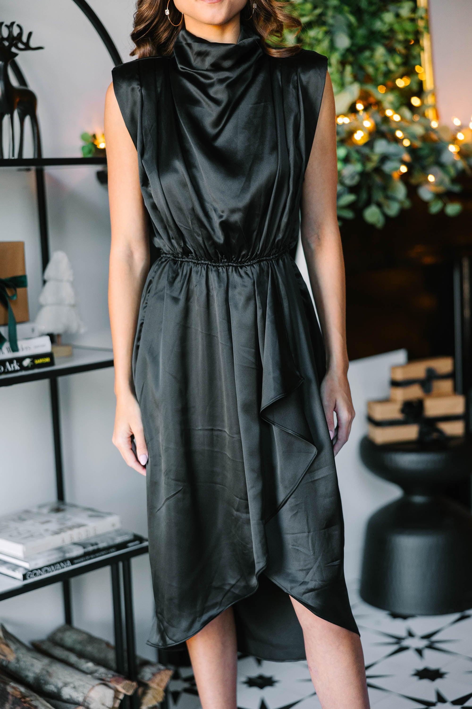 All Eyes On You Black Satin Midi Dress Female Product Image