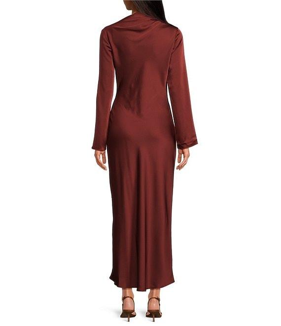 ASTR the Label Catriona Satin Asymmetrical Boat Neck Long Sleeve Maxi Dress Product Image