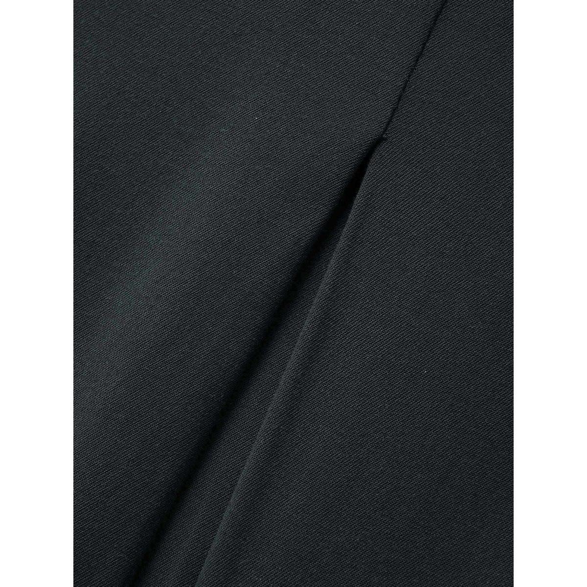 Plus Size Stretch Woven Button Pleated Midi Dress Black Women At the Office Pleated Round Neck Long Sleeve Curvy BloomChic 26/4X Product Image