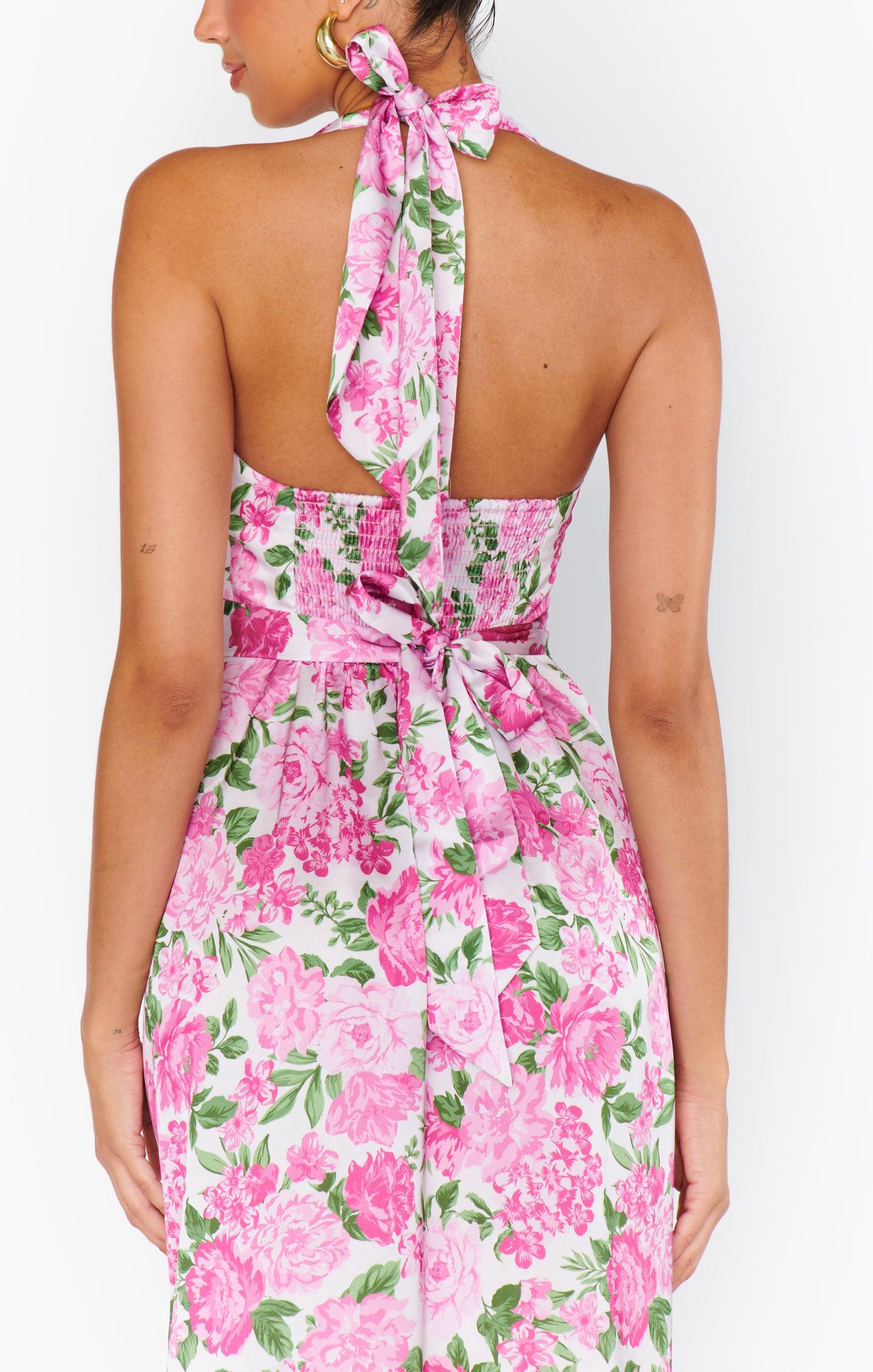 Hazel Halter Maxi Dress ~ Cottage Floral Pink Product Image