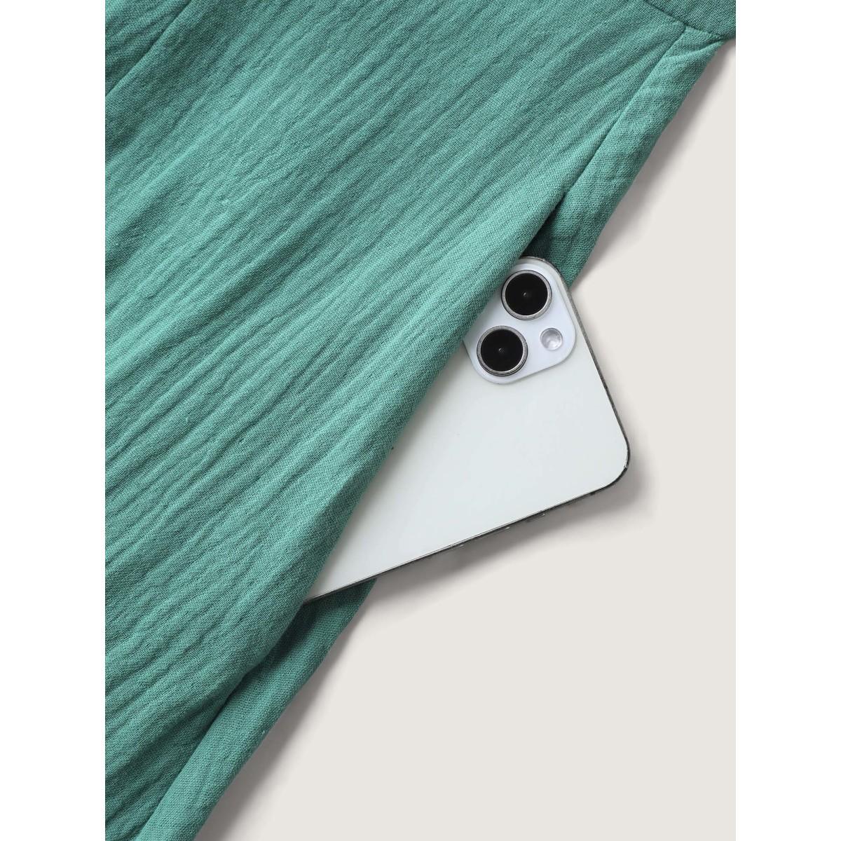 Plus Size Pure Cotton Textured Lace Trim Midi Dress Emerald Women Timeless Round Neck Short sleeve Curvy BloomChic 26/4X Product Image