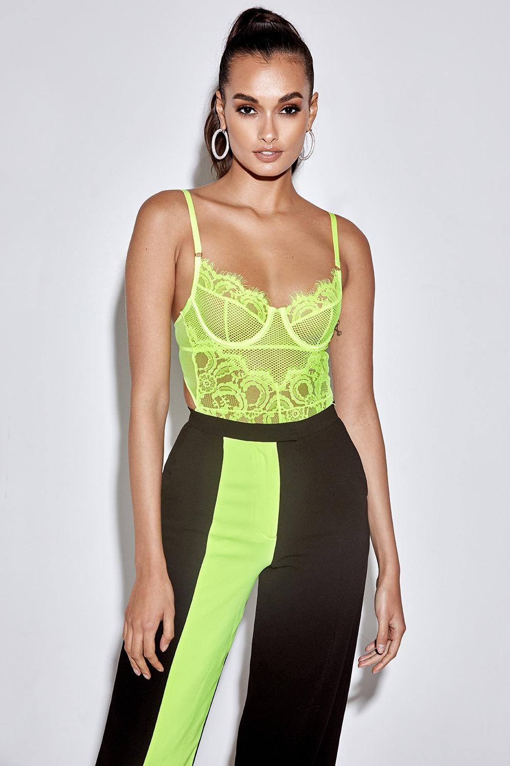 Nadia  neon yellow lace bodysuit Product Image