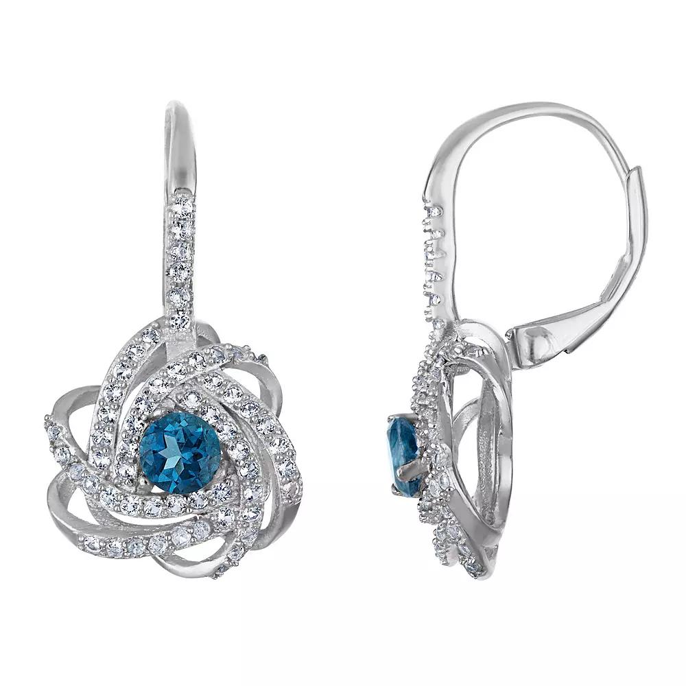 Designs by Gioelli Sterling Silver Gemstone Love Knot Leverback Earrings, Women's, London Blue Topaz Product Image