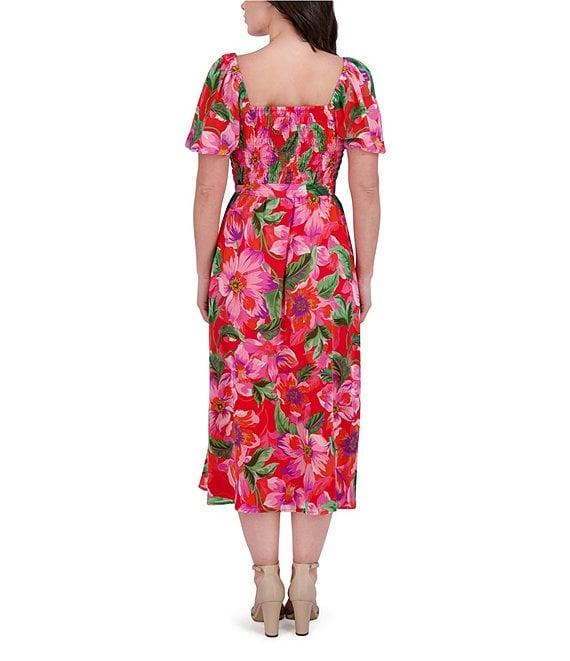 Kensie Chiffon Floral Print Square Neck Short Sleeve A-Line Midi Dress Product Image