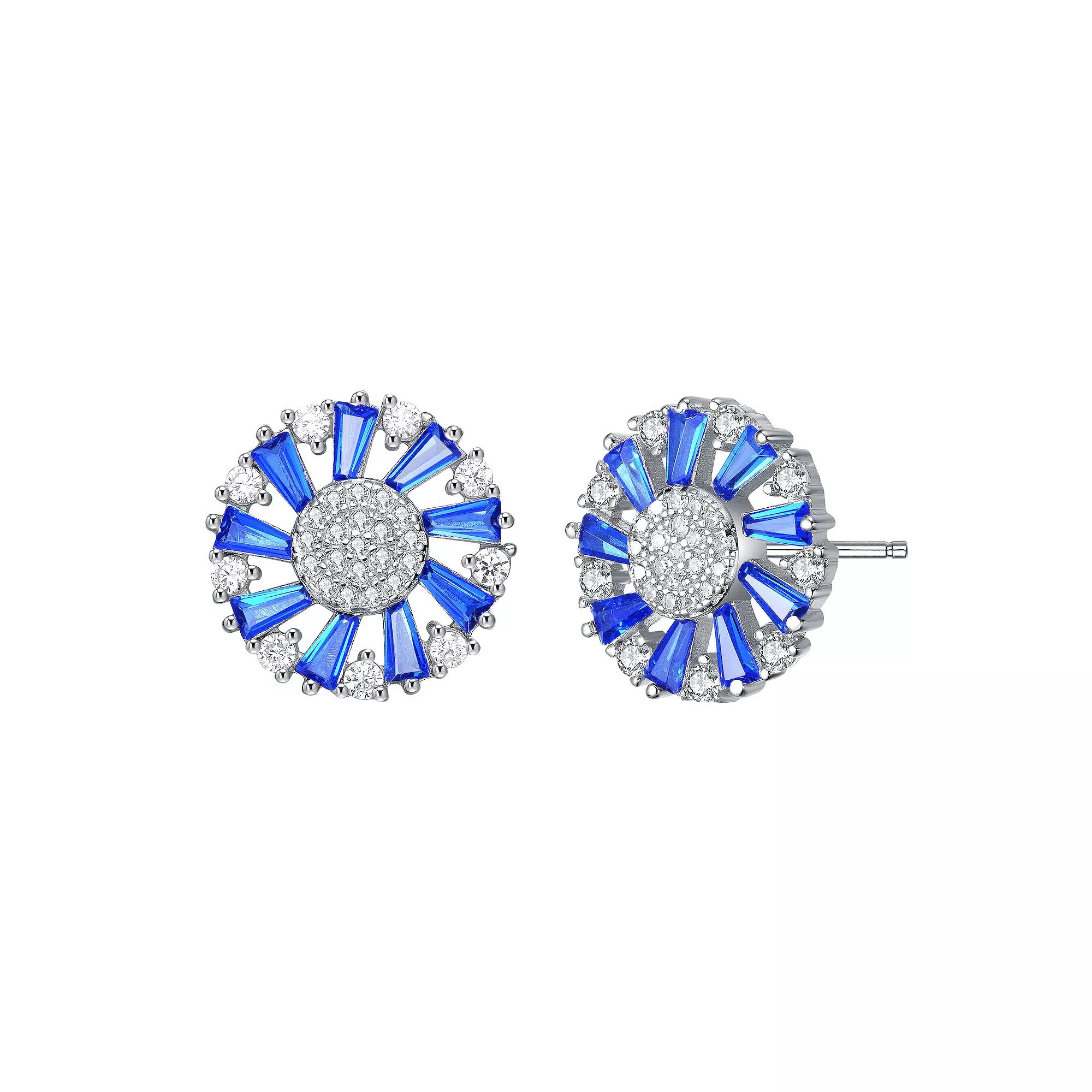 Sterling Silver Blue & White Cubic Zirconia Wreath Stud Earrings, Women's Product Image