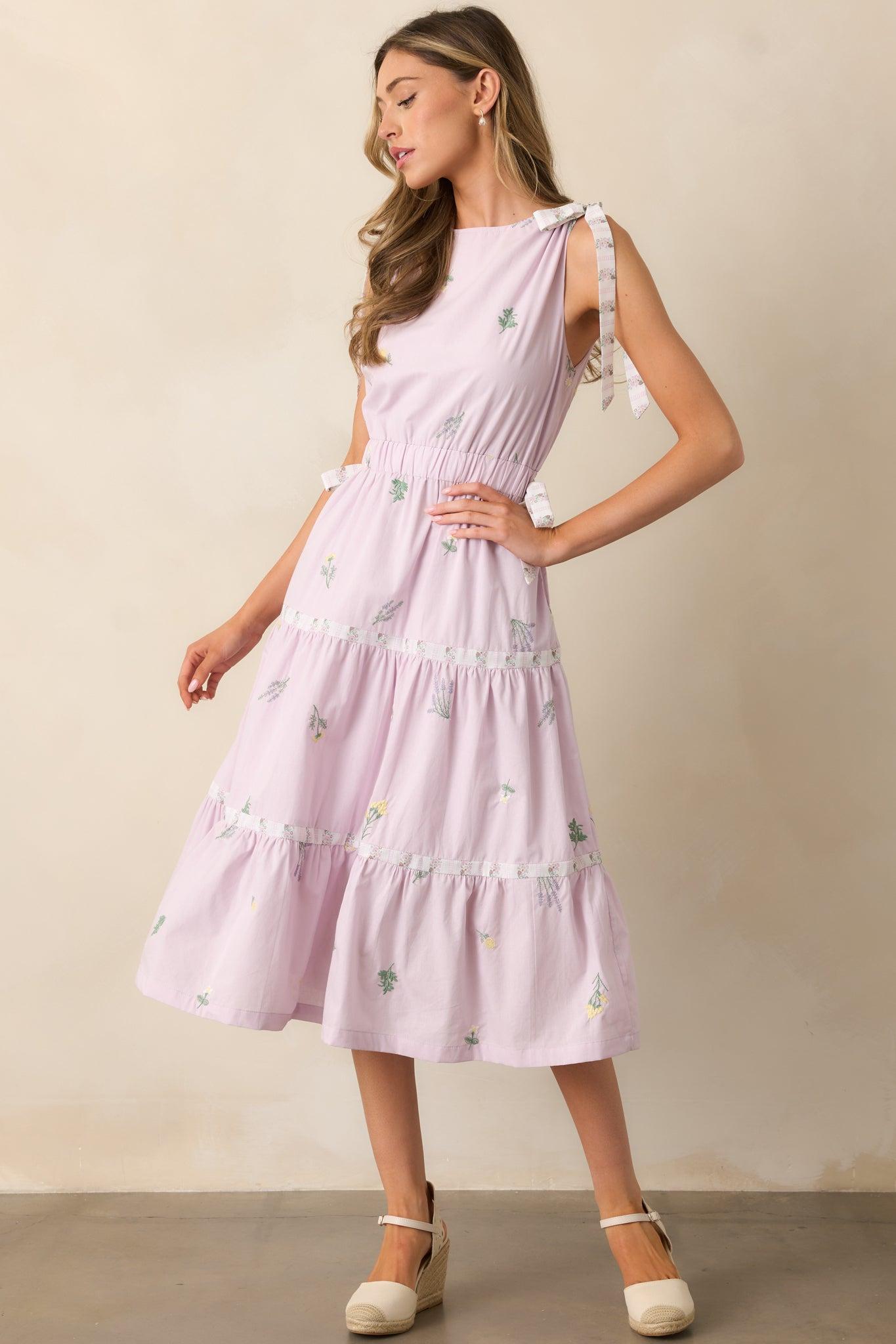 Morning Market Cotton Lavender Floral Midi Dress Product Image