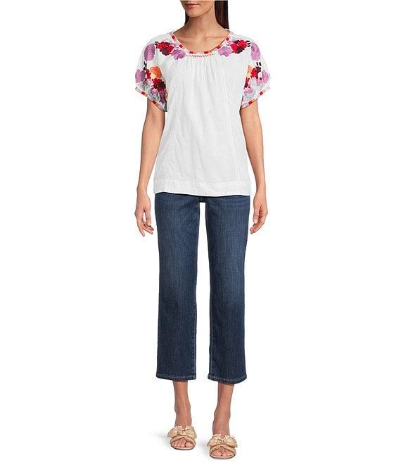 Tru Luxe Jeans Embroidered Batteau Neck Short Sleeve Top Product Image
