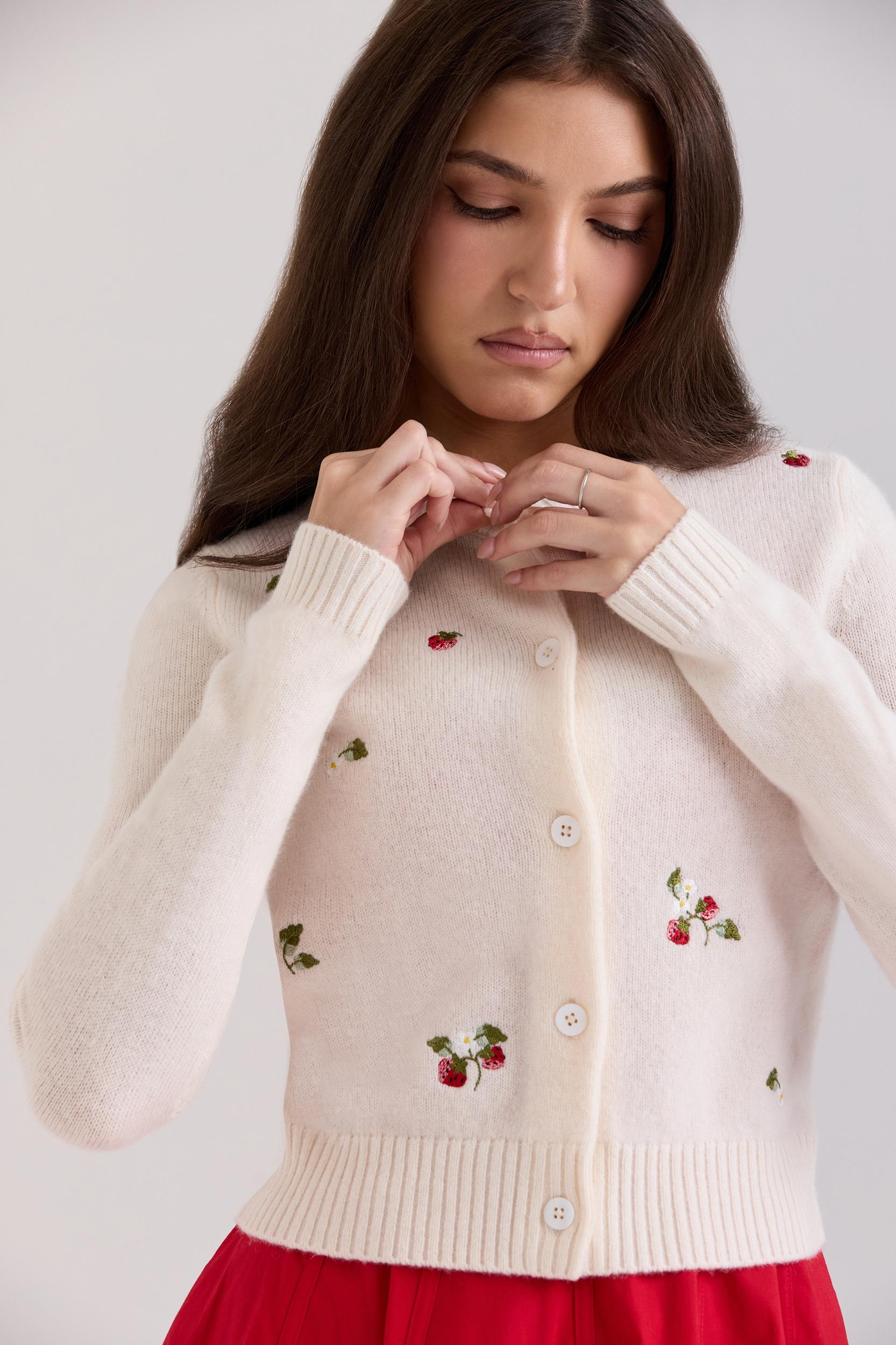 Evelina  cream wool embroidered cardigan Product Image