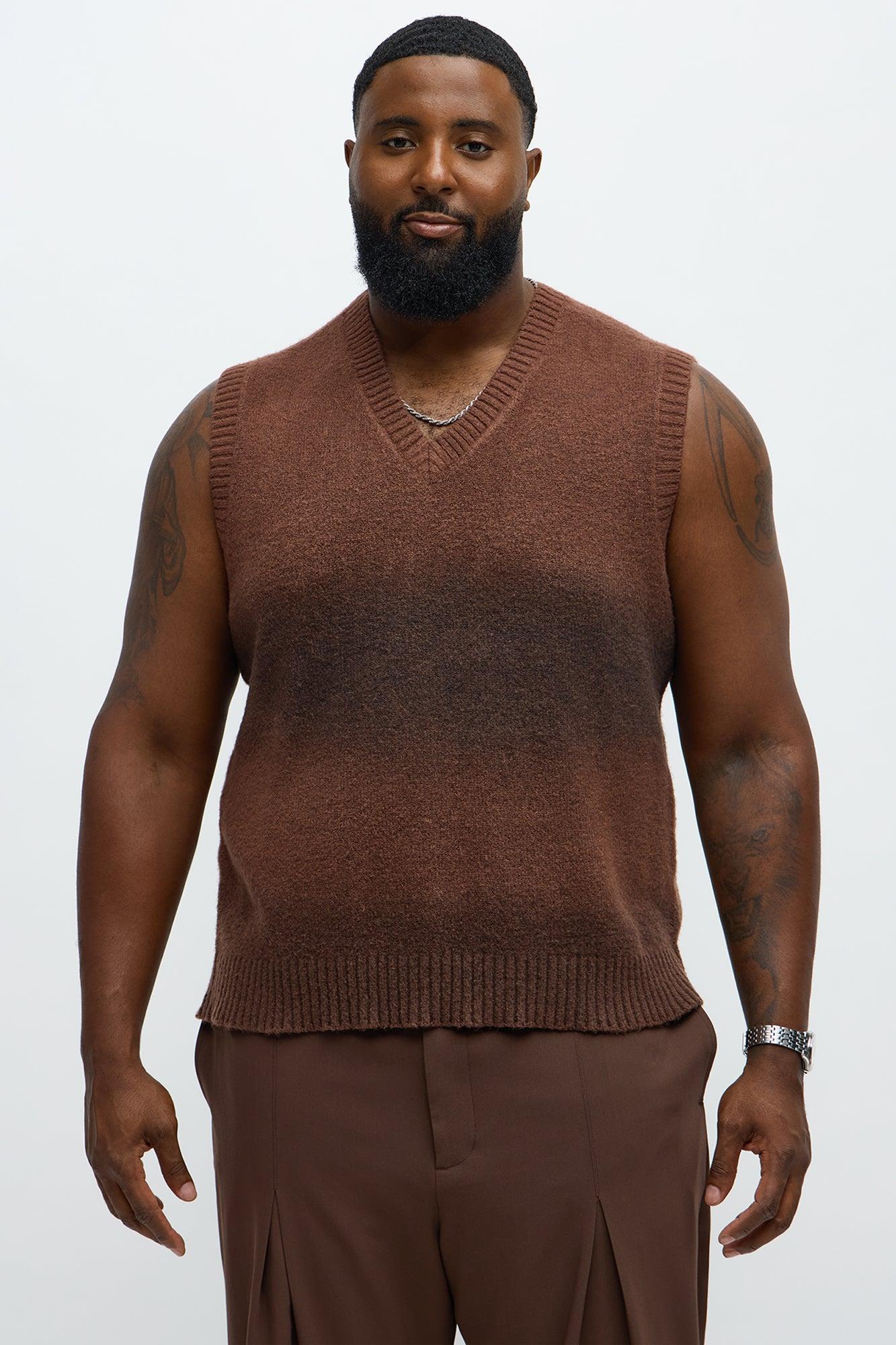Mohair Like Sweater Vest - Brown/combo Male Product Image