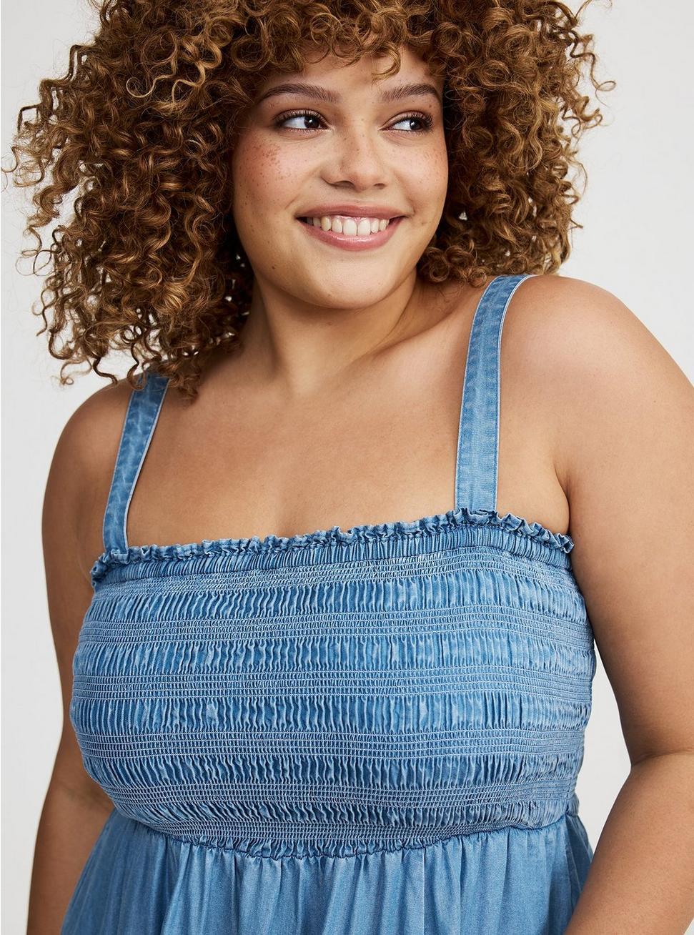 Midi Chambray Smocked Dress Product Image