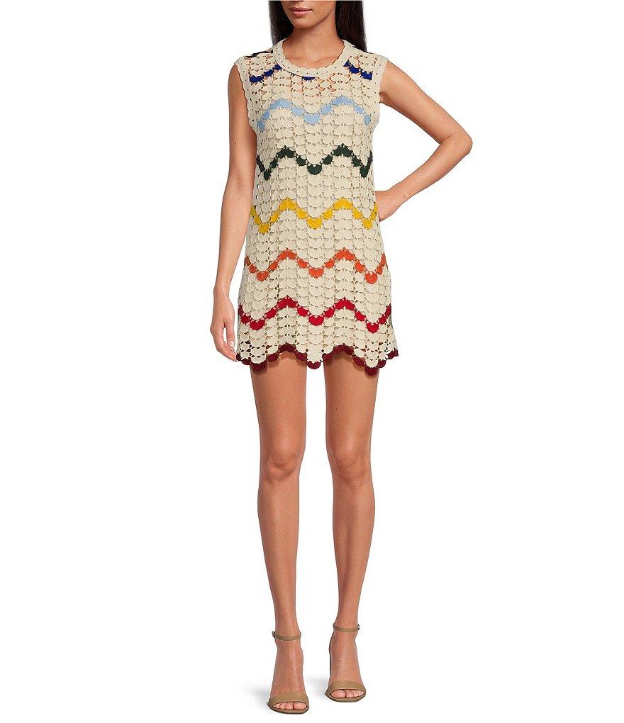 Chelsea & Violet Romy Chevron Print V-Neckline Sleeveless Crochet Dress Product Image