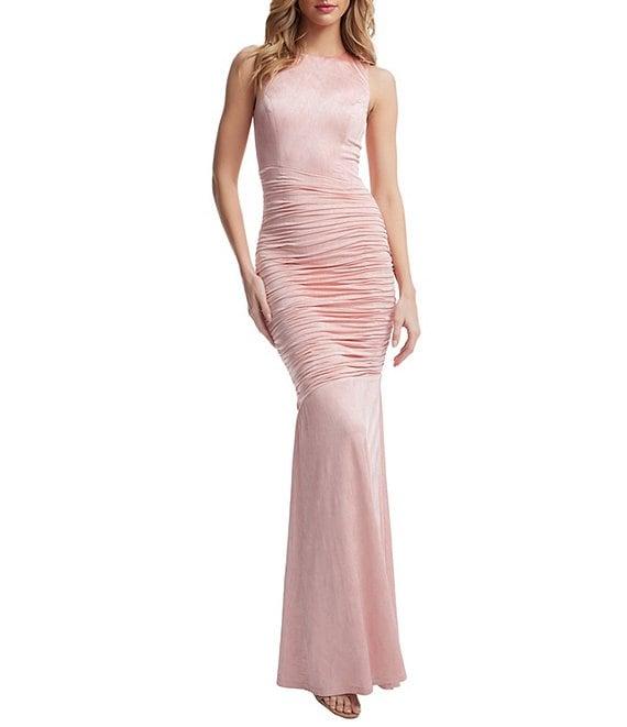 Dress the Population Violetta Round Neck Sleeveless Ruched Mermaid Gown Product Image
