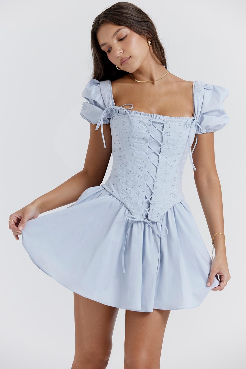 Maribel  soft blue broderie corset mini dress - sale Product Image