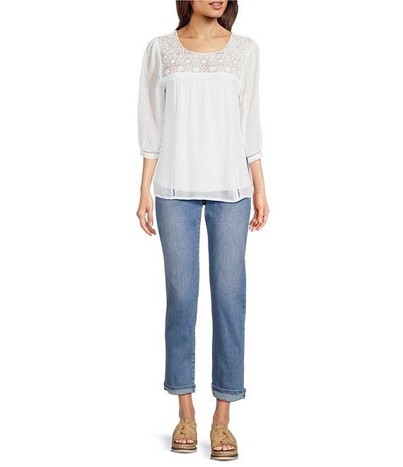 Code Bleu Weekend Stretch Denim High Rise Embroidered Boyfriend Jeans Product Image