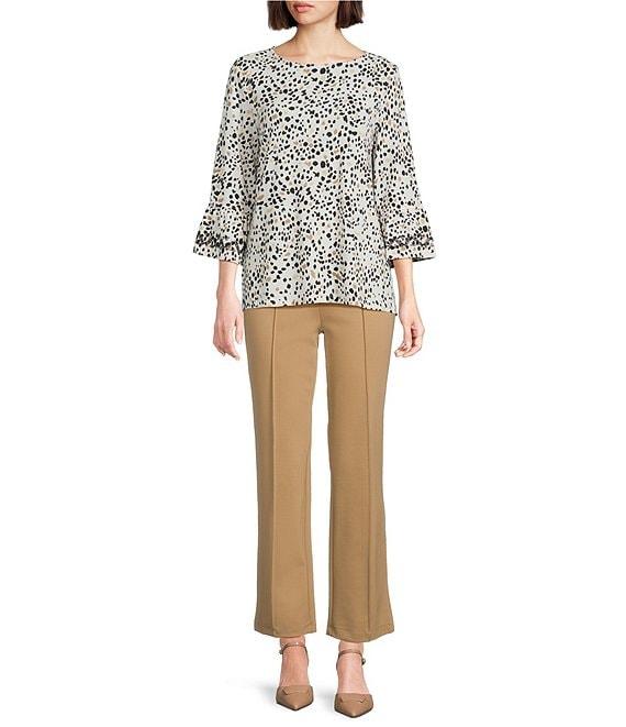 Multiples Slub Knit Embroidered Allover Dotted Crew Neck 3/4 Sleeve Top Product Image