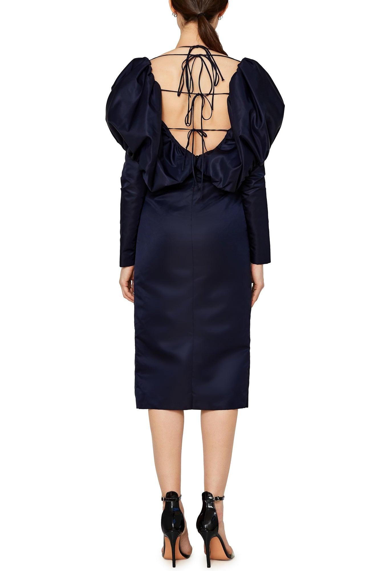 Puff Sleeve Midi Dress with Halter Straps Product Image