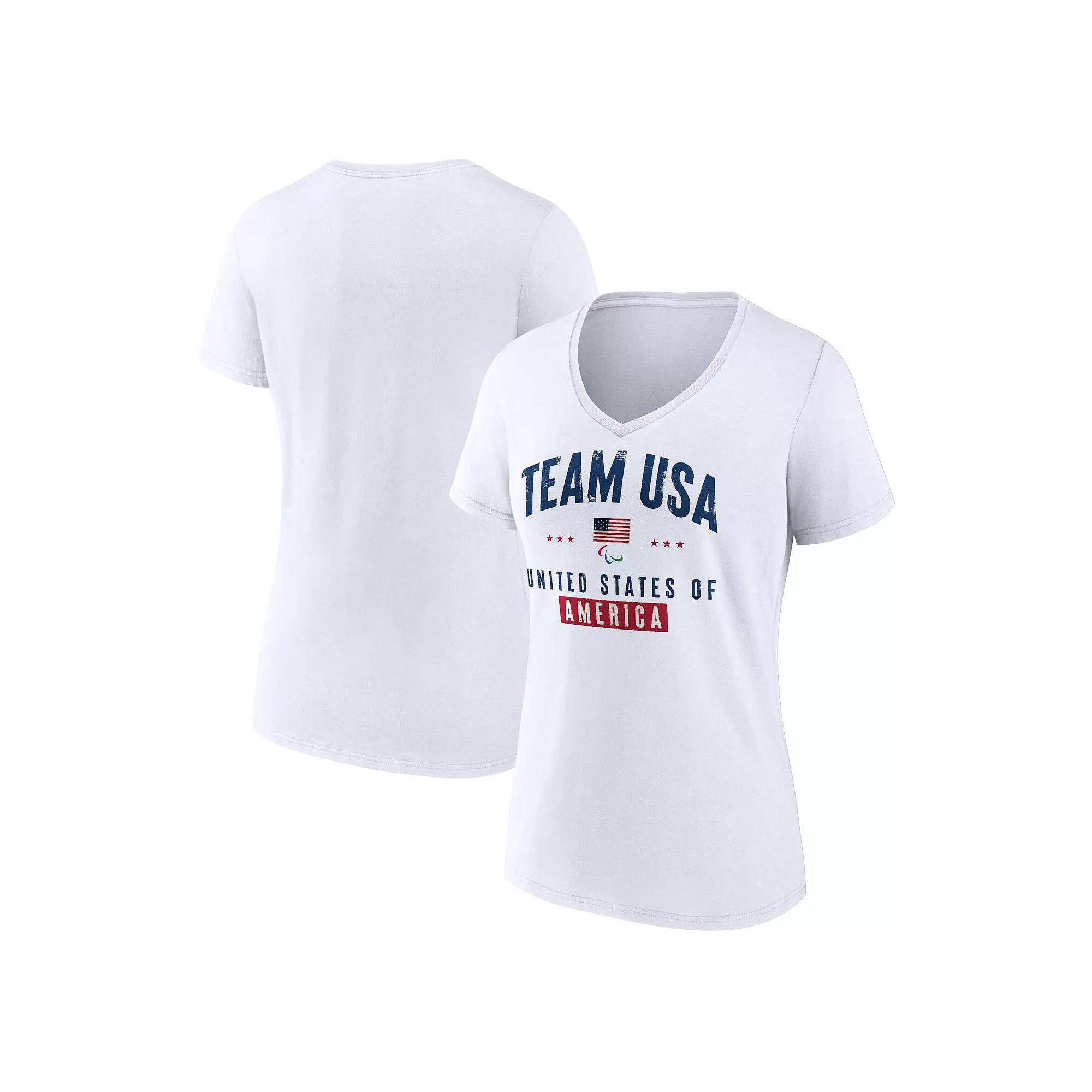 Women's Fanatics Branded White Team USA Paralympics Historic Freedom V-Neck T-Shirt,  Product Image