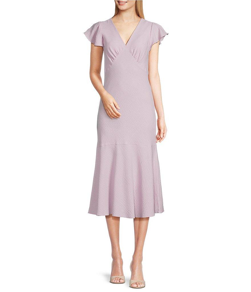 Calvin Klein V-Neck Short Sleeve Midi Dress Product Image