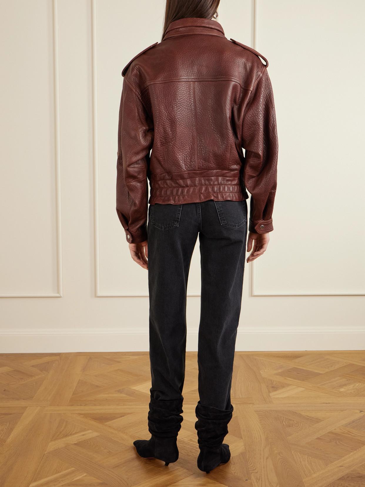 ISABEL MARANT Aneli Double-collar Leather Bomber Jacket In Brown Product Image