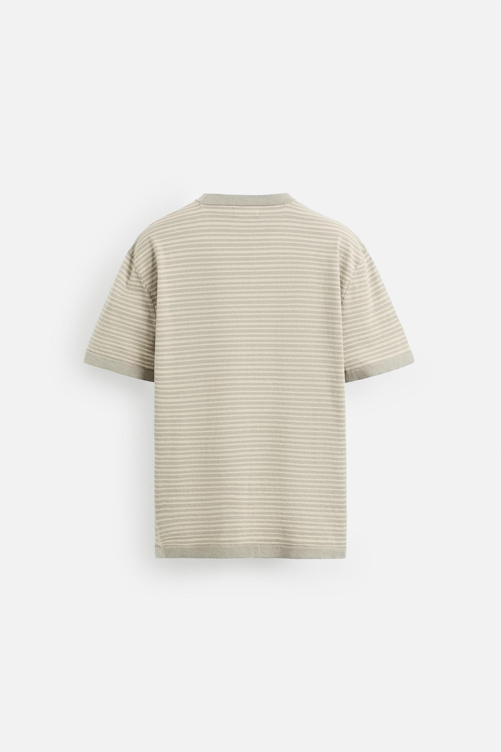STRIPED COTTON LINEN KNIT T-SHIRT Product Image