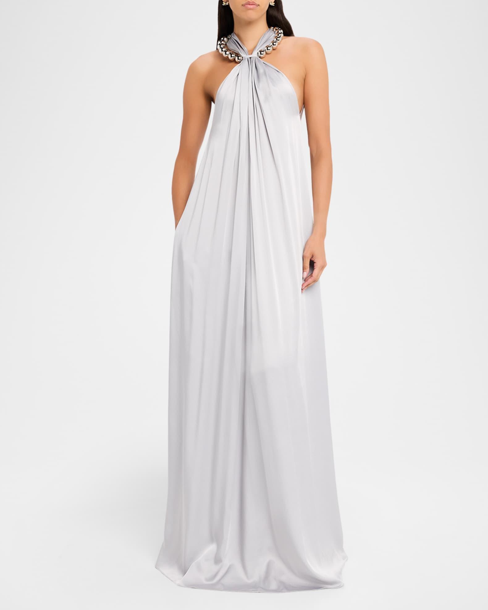 Ball-Collar Satin Halter Gown Product Image