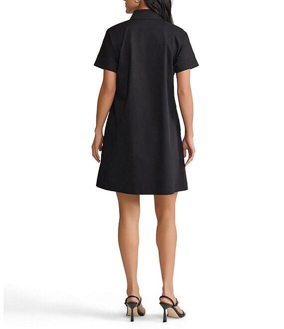 Ming Wang Floral Printed Stretch Cotton V-Neck Short Sleeve A-Line Dress Product Image
