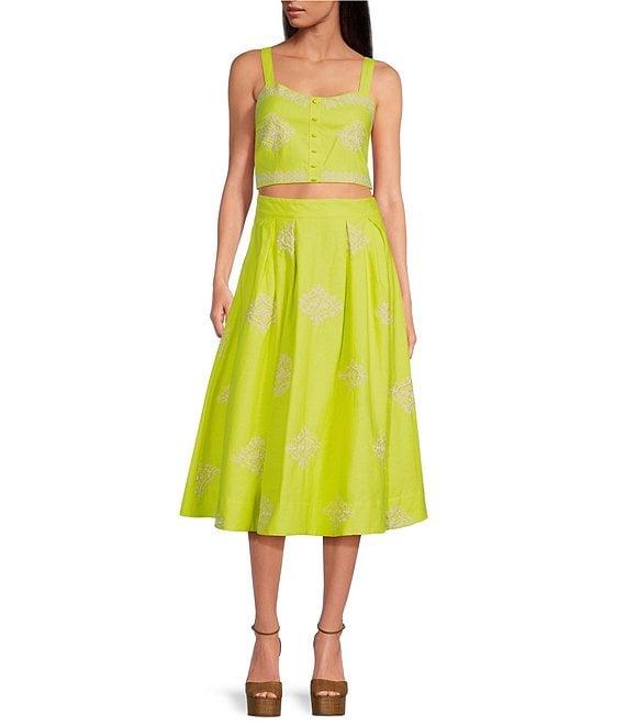 A Loves A Woven Embroidered Sleeveless Tank Strap Sweetheart Neckline Cropped Coordinating Bralette Top Product Image