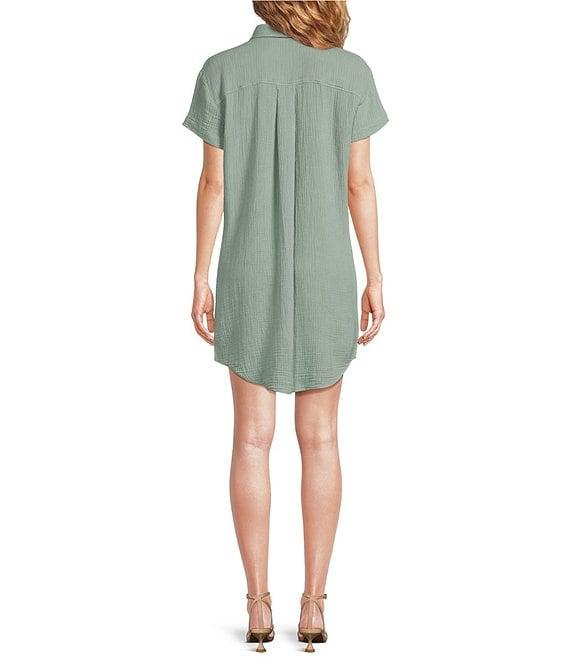 Cloth & Stone Woven Collared Short Sleeve Button Front Shift Dress Product Image