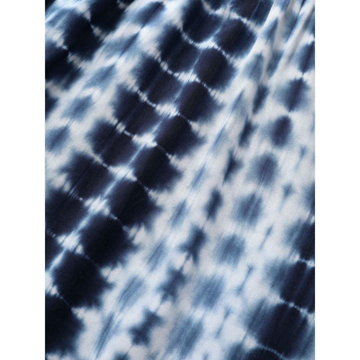 Plus Size Indigo Rayon Tie Dye Asymmetrical Hem Blouse Women Resort Half Sleeve V-neck Vacation Blouses BloomChic 12/L Product Image