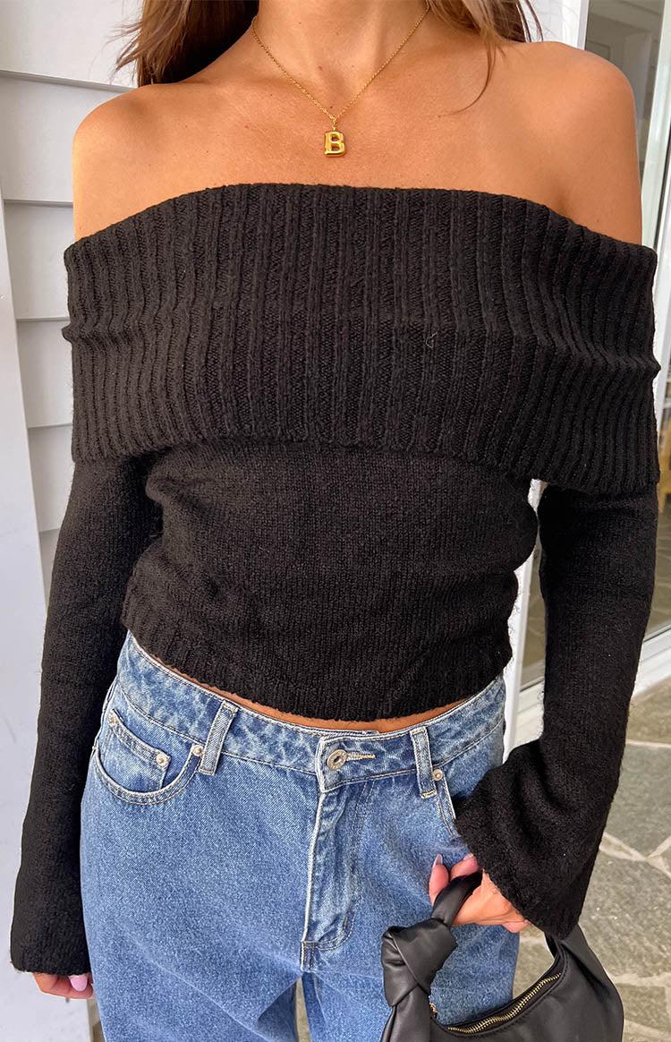 Joey Black Off Shoulder Sweater Product Image